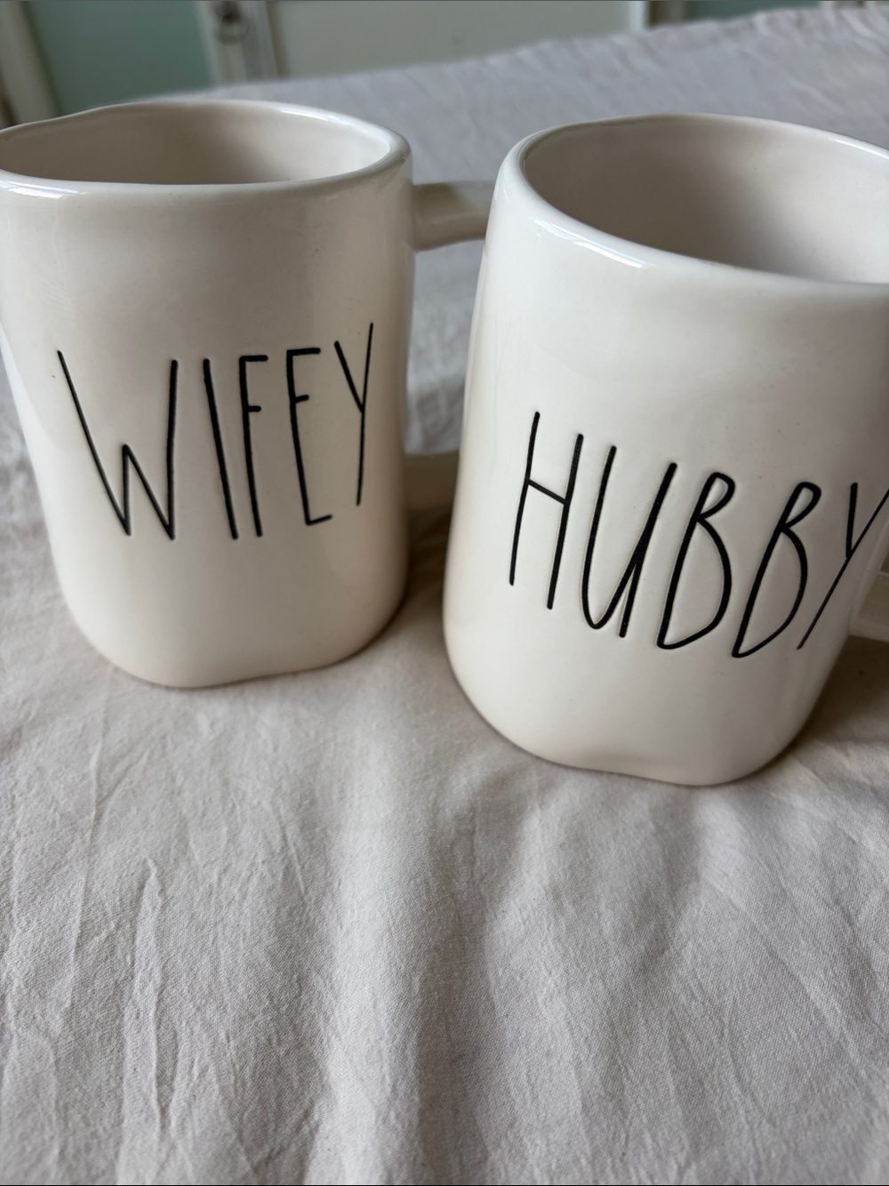 Rae Dunn Cream Mugs Set - 'Wifey' & 'Hubby'
